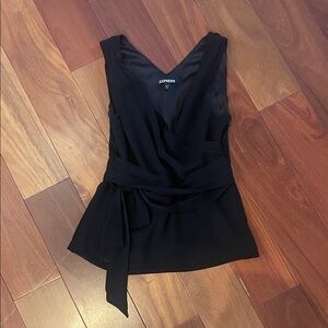 Express Elegant Black Wrap Blouse